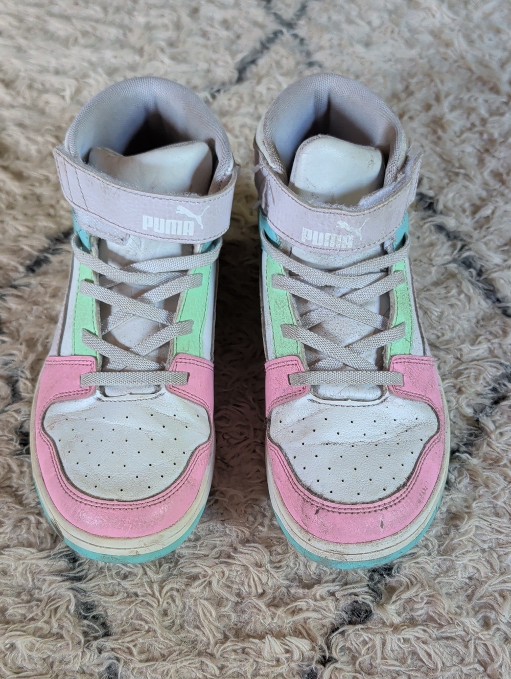 Puma Kids High-Top Sneakers in Pink, Mint & White